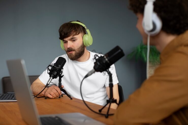 Podcast-Aufnahme mit zwei Sprechern